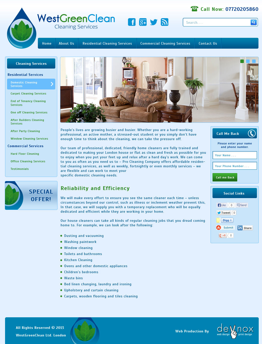 Website of WestGreenClean - Cleaning services in London